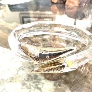 Alexis Bittar Clear Lucite Hinged Bangle with Diamond Swarovski Crystal Clusters